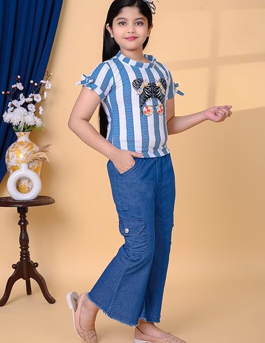 Girls Printed Cotton Top & Wide Leg