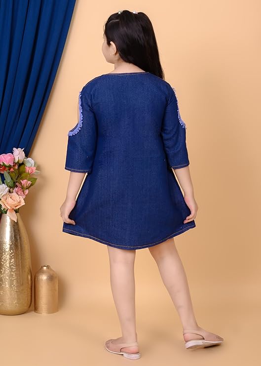 Girls Blue Denim A-Line Dress