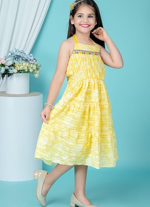 Girls Pink Halter Neck Party Dress