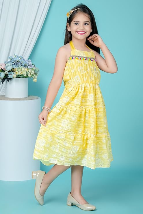 Girls Pink Halter Neck Party Dress