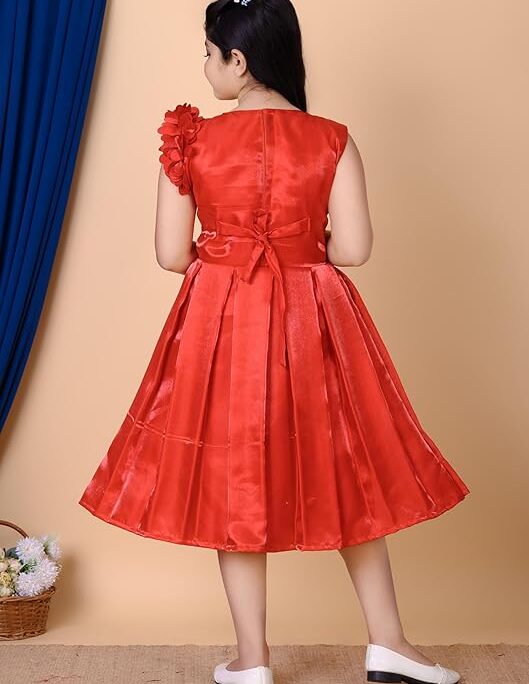Girls Red Dress with Floral Shoulder