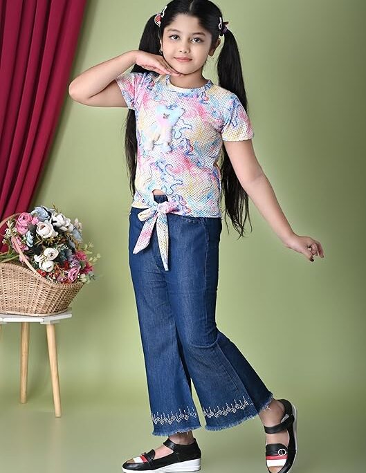 Girls' Casual Rainbow Print T-Shirt