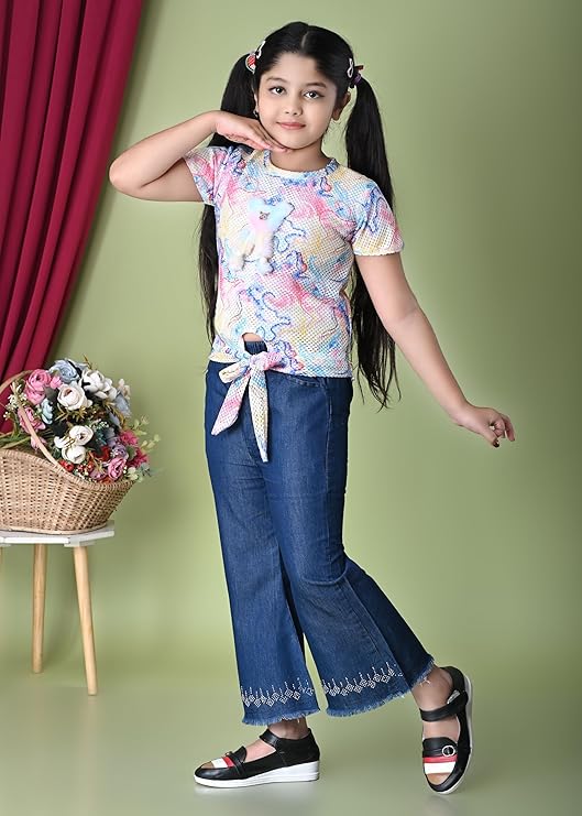 Girls’ Casual Rainbow Print T-Shirt