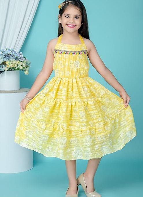 Girls Pink Halter Neck Party Dress