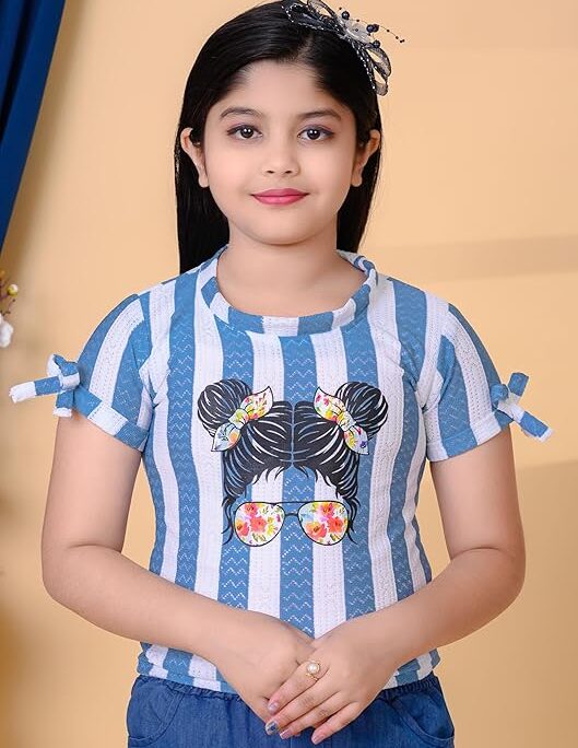 Girls Printed Cotton Top & Wide Leg