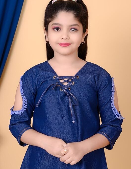 Girls Blue Denim A-Line Dress