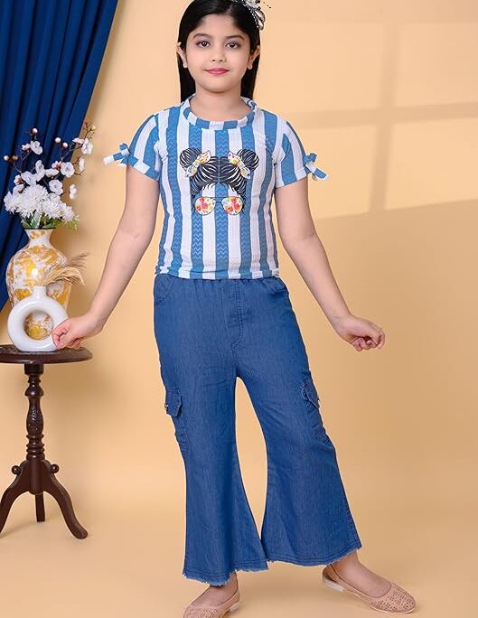 Girls Printed Cotton Top & Wide Leg