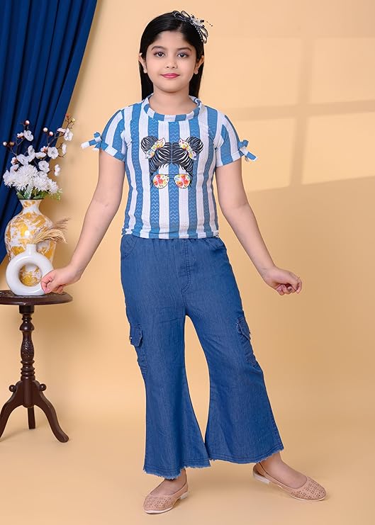 Girls Printed Cotton Top & Wide Leg