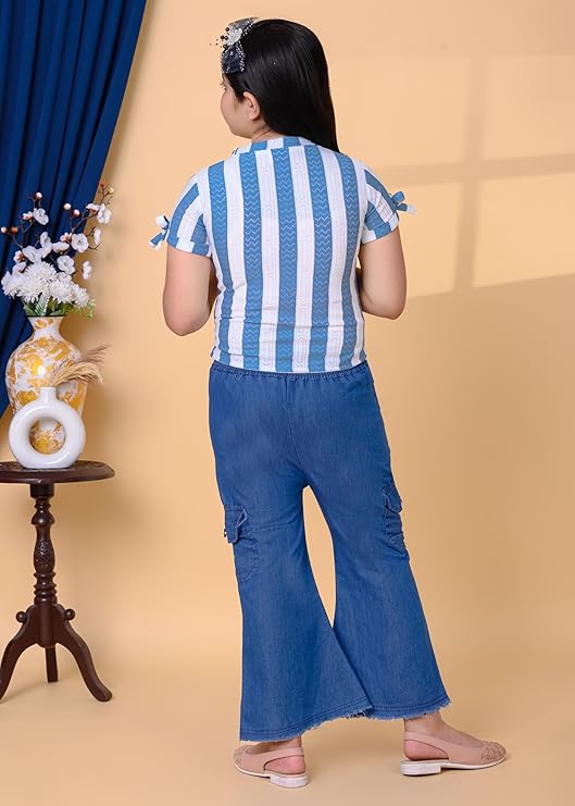 Girls Printed Cotton Top & Wide Leg