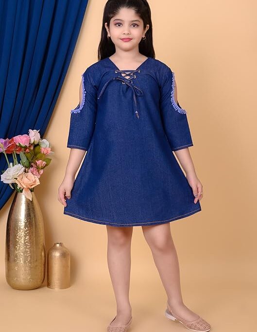 Girls Blue Denim A-Line Dress