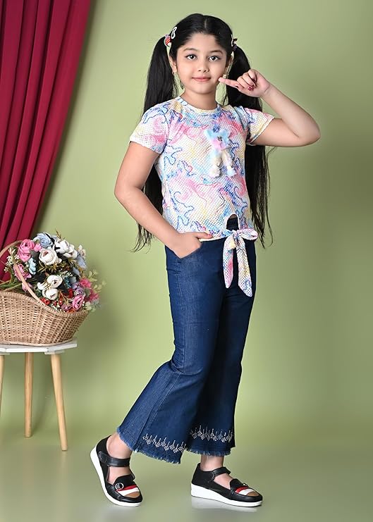 Girls’ Casual Rainbow Print T-Shirt