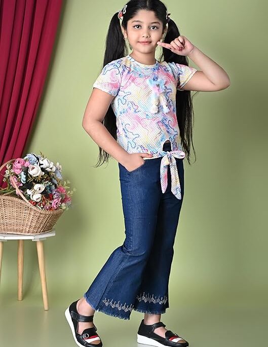 Girls' Casual Rainbow Print T-Shirt