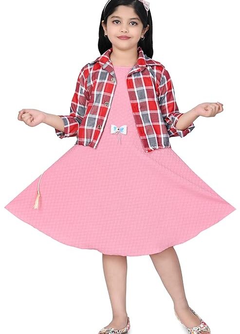 Three-Quarter Sleeves Printed Pink Frock