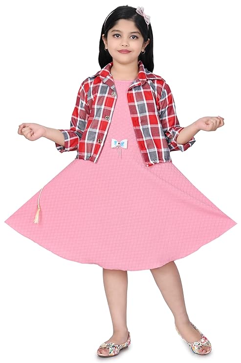 Three-Quarter Sleeves Printed Pink Frock