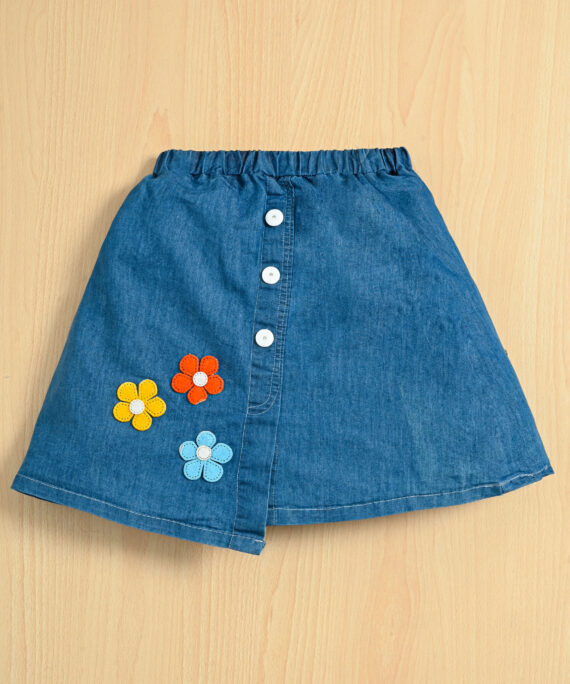 Girls Cotton Shirt Top & Denim Skirt Set | Casual Party Wear Outfit | Floral Denim Skirt with Cotton Collar Top