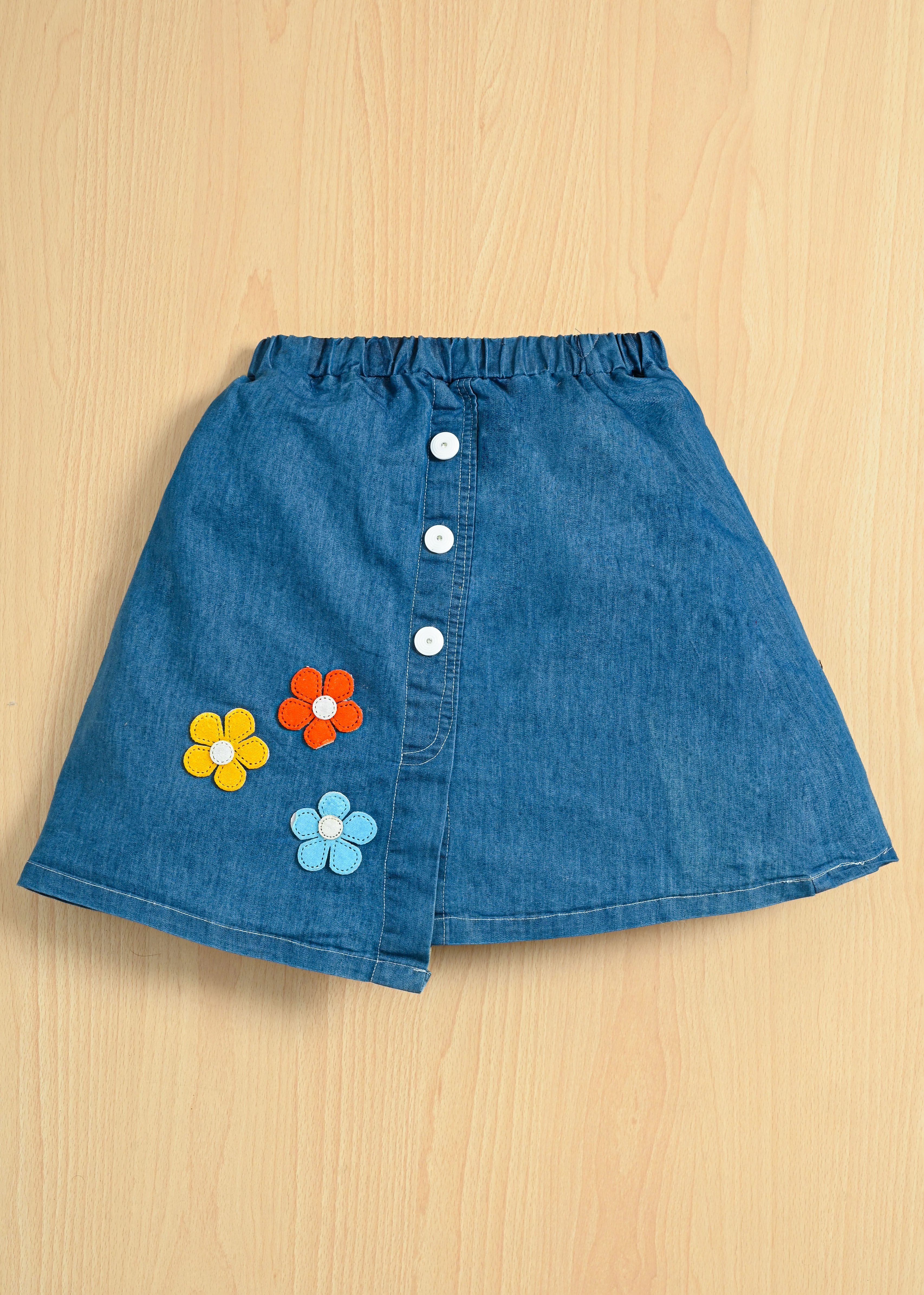 Girls Cotton Shirt Top & Denim Skirt Set | Casual Party Wear Outfit | Floral Denim Skirt with Cotton Collar Top - Image 3