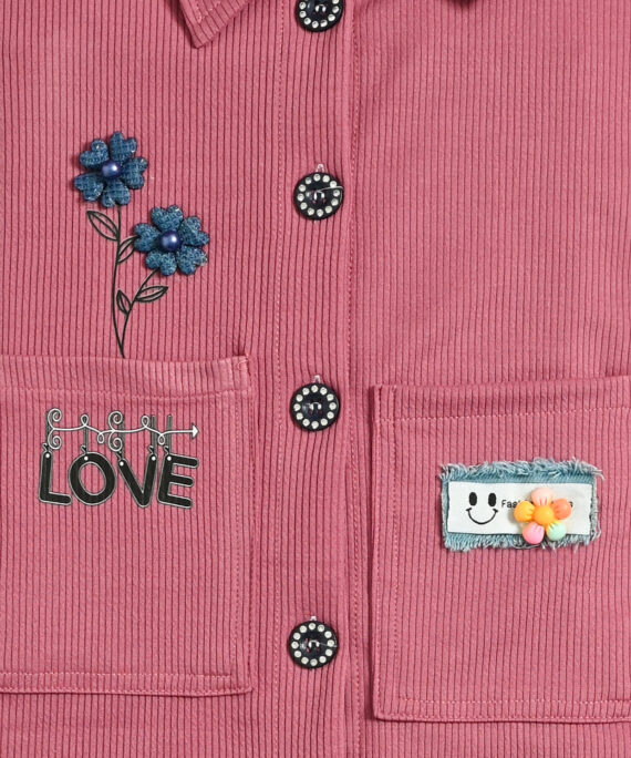 Girls Cotton Shirt Top & Denim Skirt Set | Casual Party Wear Outfit | Floral Denim Skirt with Cotton Collar Top