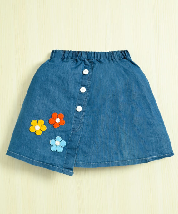 Girls Cotton Shirt Top & Denim Skirt Set | Casual Party Wear Outfit | Floral Denim Skirt with Cotton Collar Top