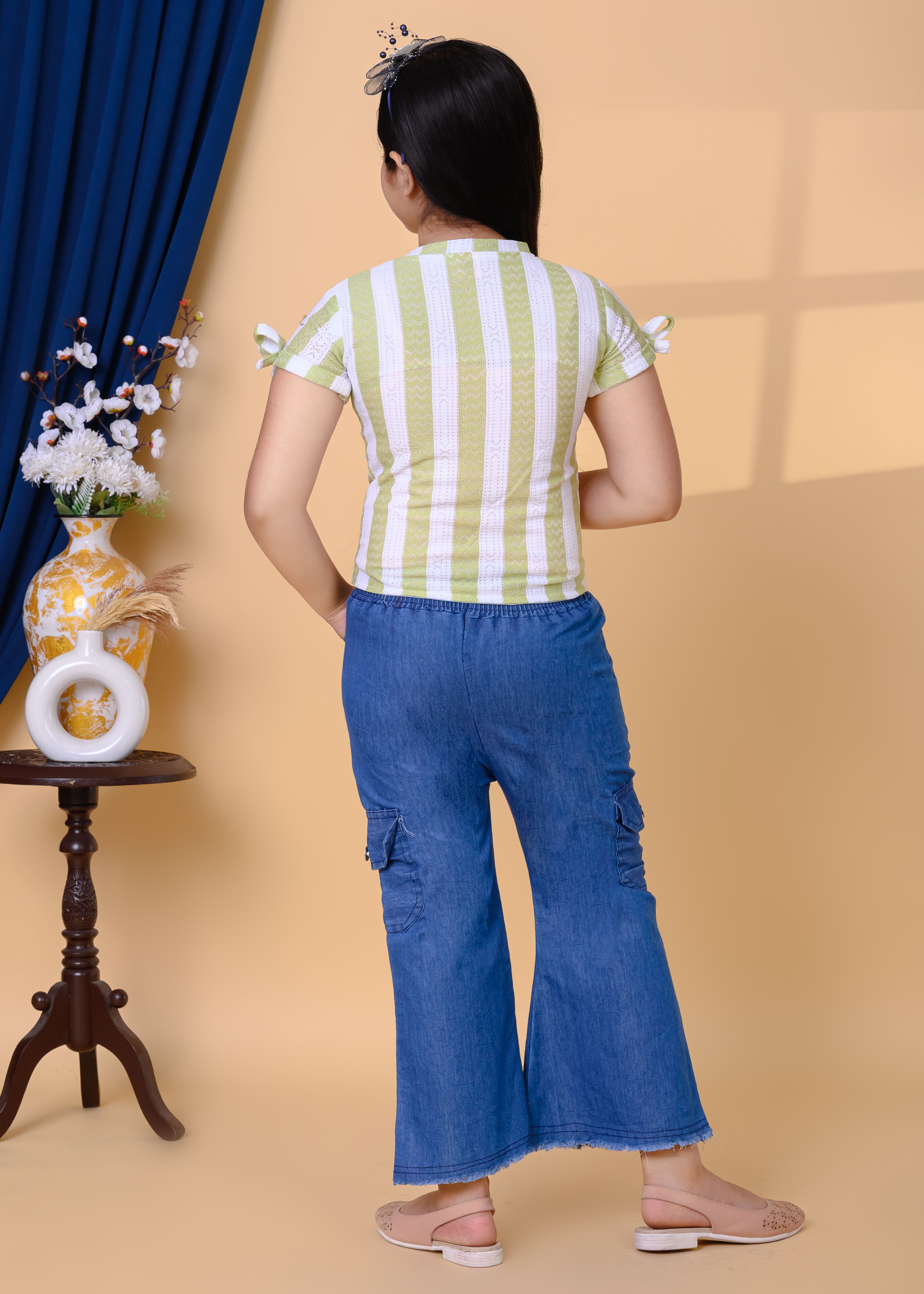 Printed Cotton Top & Denim Palazzo Pant Set | Casual Western Wear Outfit | Trendy Girls Fashion Clothing Set - Image 4