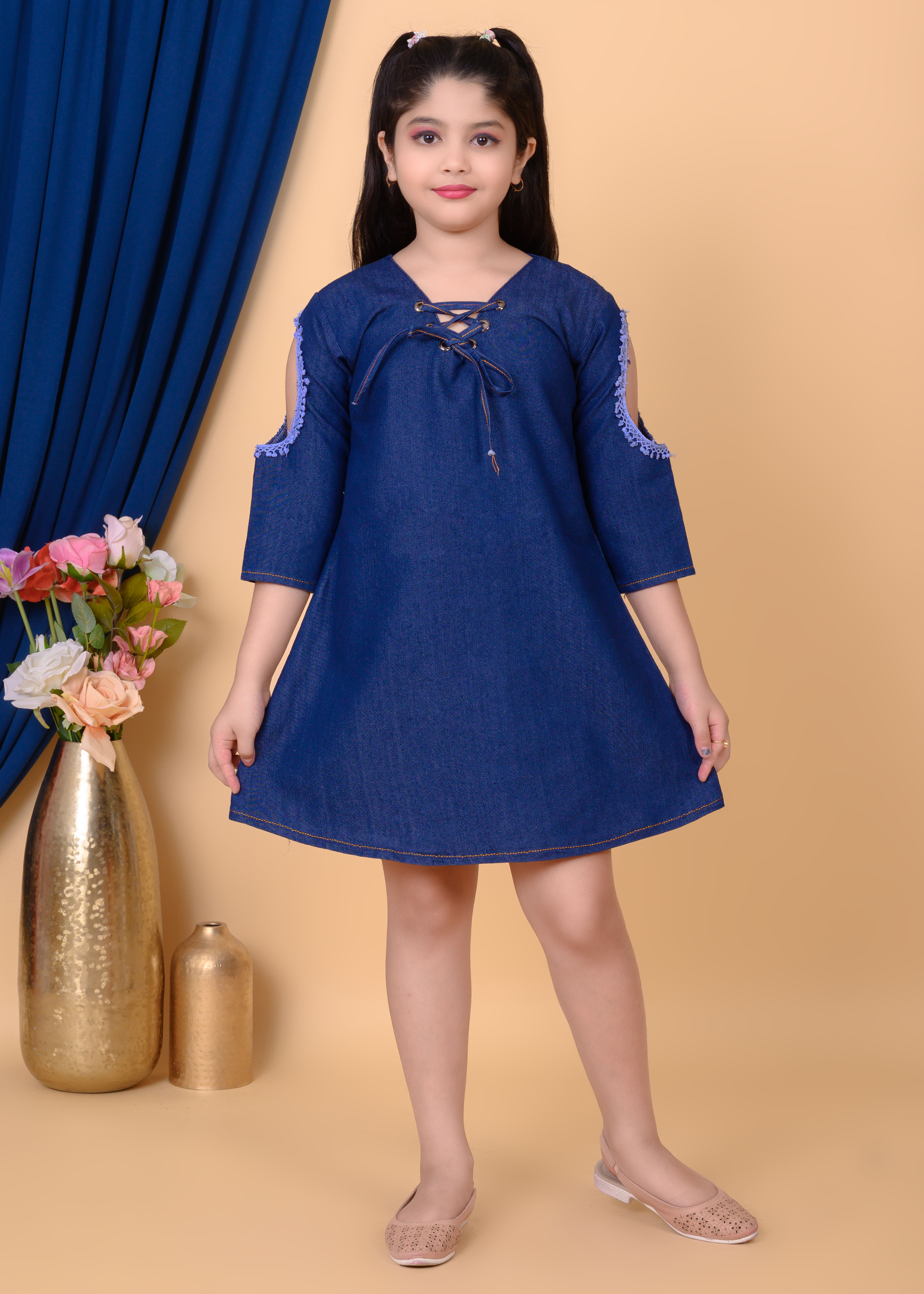 Girls Denim Dress | Stylish A-Line Western Dress for Girls | Kids Casual Denim Frock | Trendy Navy Blue Dress - Image 6
