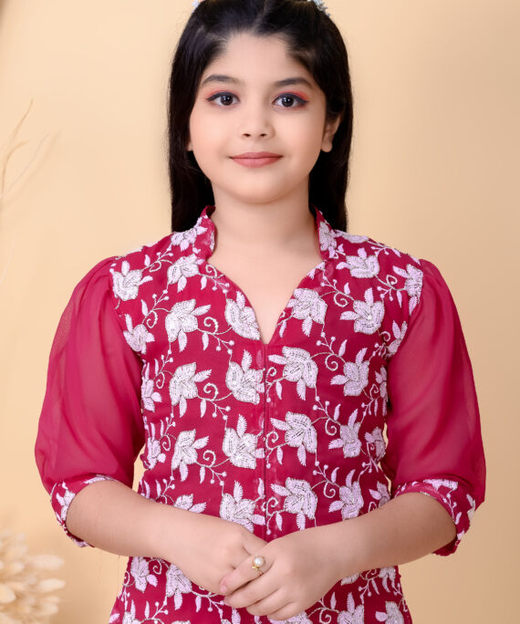 Girls Ethnic Dhoti Pant Set with Dupatta | Floral Embroidered Kurti Top | Kids Party Wear Dress for Girls