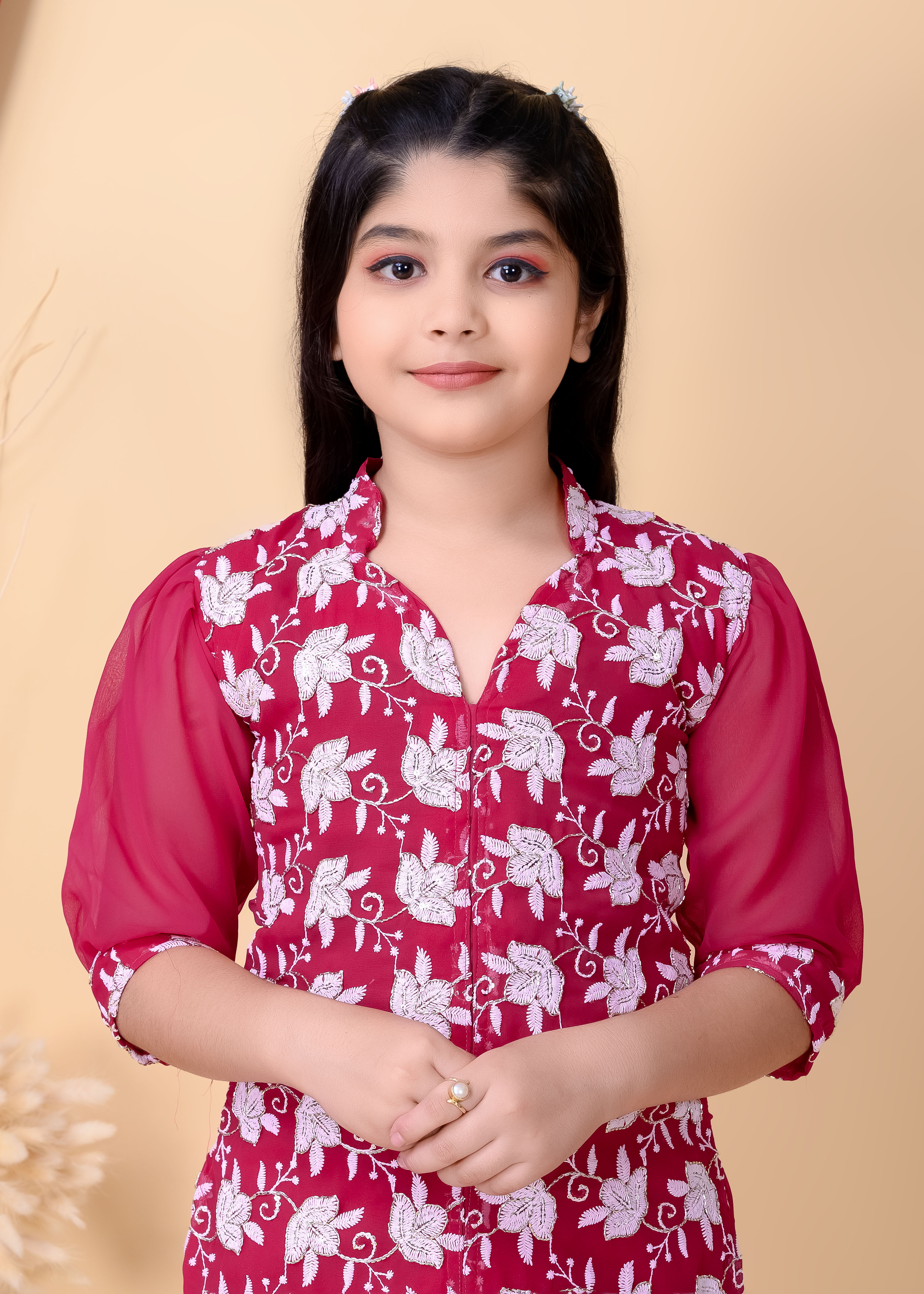 Girls Ethnic Dhoti Pant Set with Dupatta | Floral Embroidered Kurti Top | Kids Party Wear Dress for Girls - Image 12