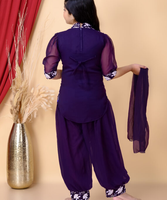Girls Ethnic Dhoti Pant Set with Dupatta | Floral Embroidered Kurti Top | Kids Party Wear Dress for Girls
