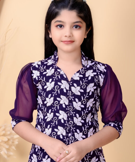 Girls Ethnic Dhoti Pant Set with Dupatta | Floral Embroidered Kurti Top | Kids Party Wear Dress for Girls