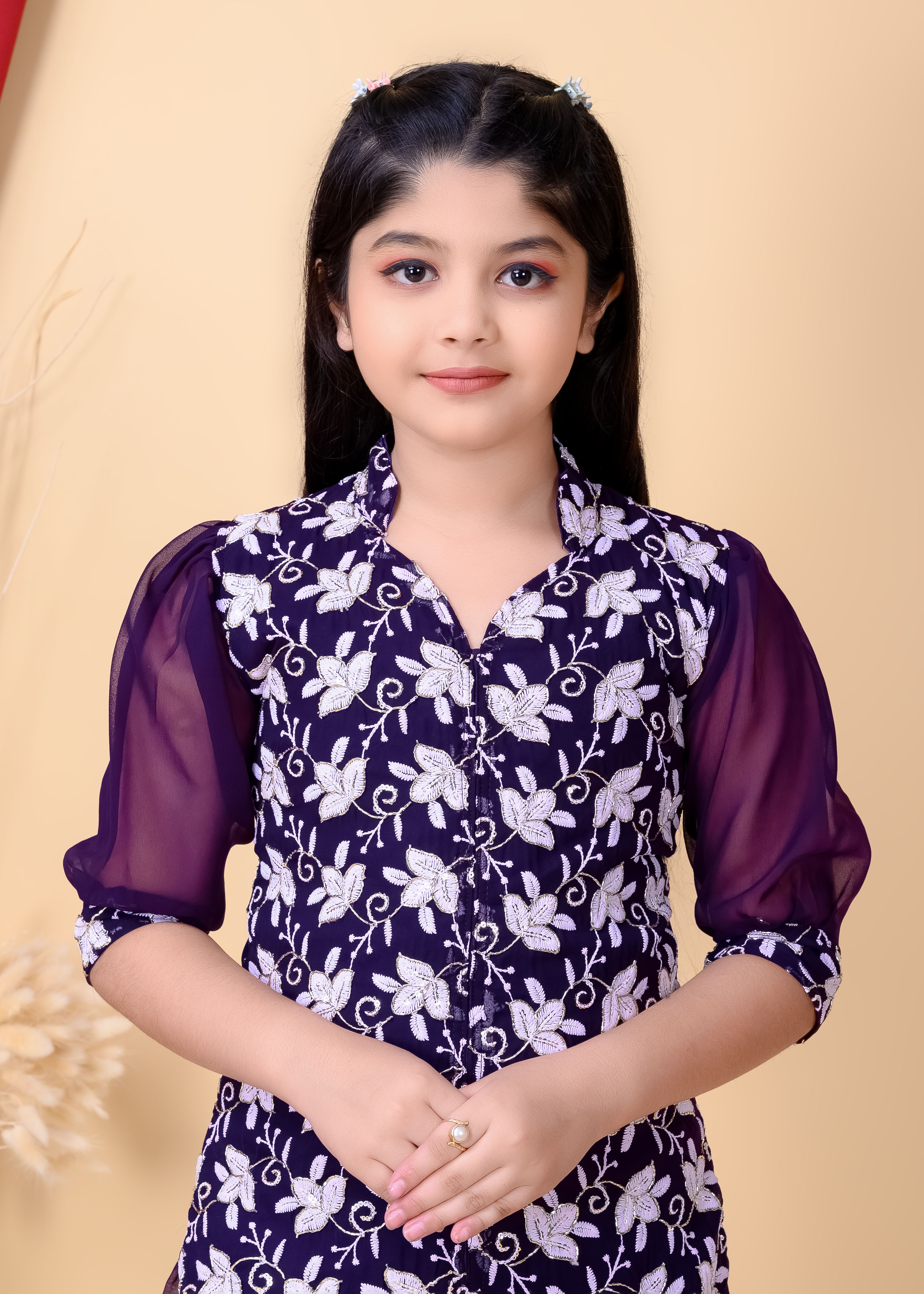 Girls Ethnic Dhoti Pant Set with Dupatta | Floral Embroidered Kurti Top | Kids Party Wear Dress for Girls - Image 6
