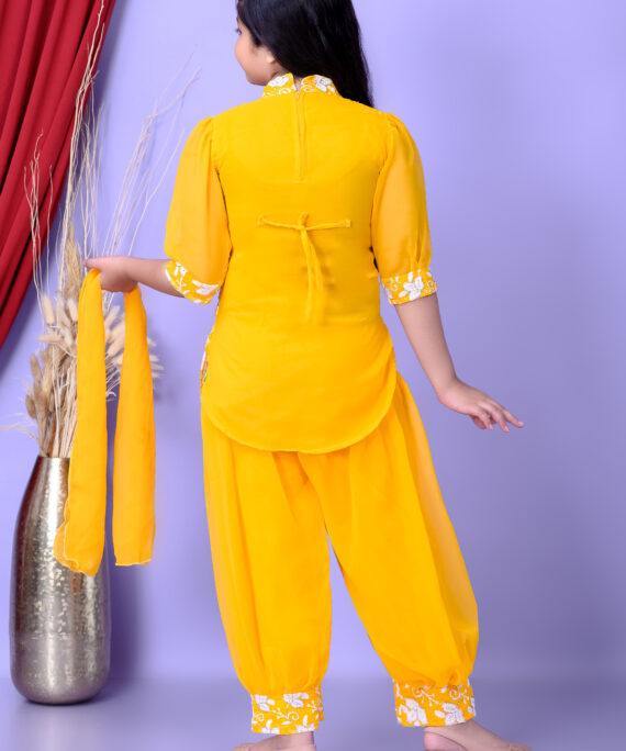 Girls Ethnic Dhoti Pant Set with Dupatta | Floral Embroidered Kurti Top | Kids Party Wear Dress for Girls