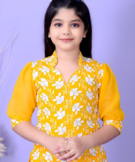 Girls Ethnic Dhoti Pant Set with Dupatta | Floral Embroidered Kurti Top | Kids Party Wear Dress for Girls