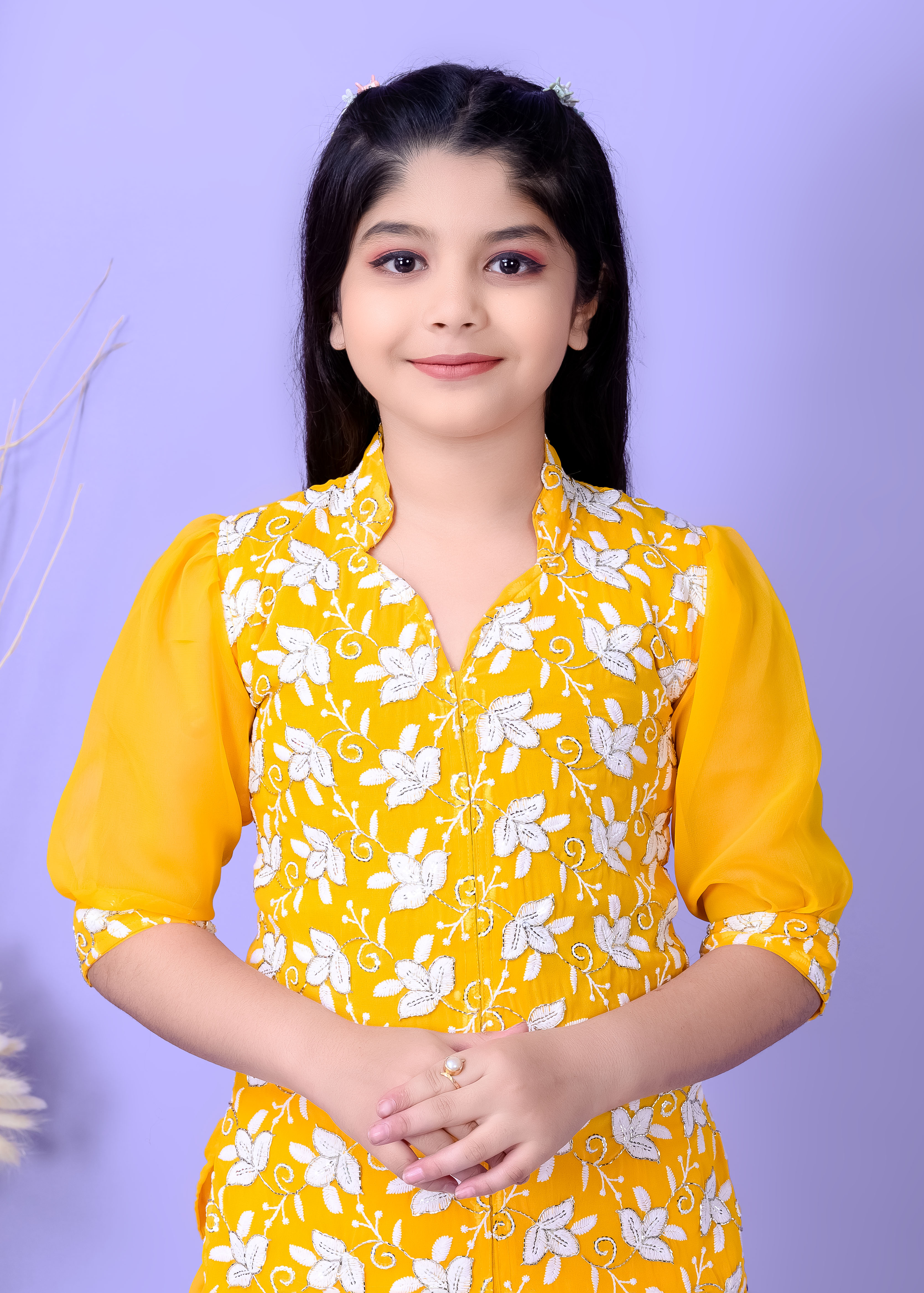 Girls Ethnic Dhoti Pant Set with Dupatta | Floral Embroidered Kurti Top | Kids Party Wear Dress for Girls - Image 2