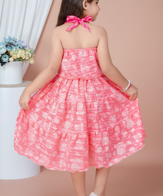 Girls Chiffon Party Wear Dress | Sleeveless Layered Frock | Printed Chiffon Midi Dress | Birthday & Summer Dress for Girls