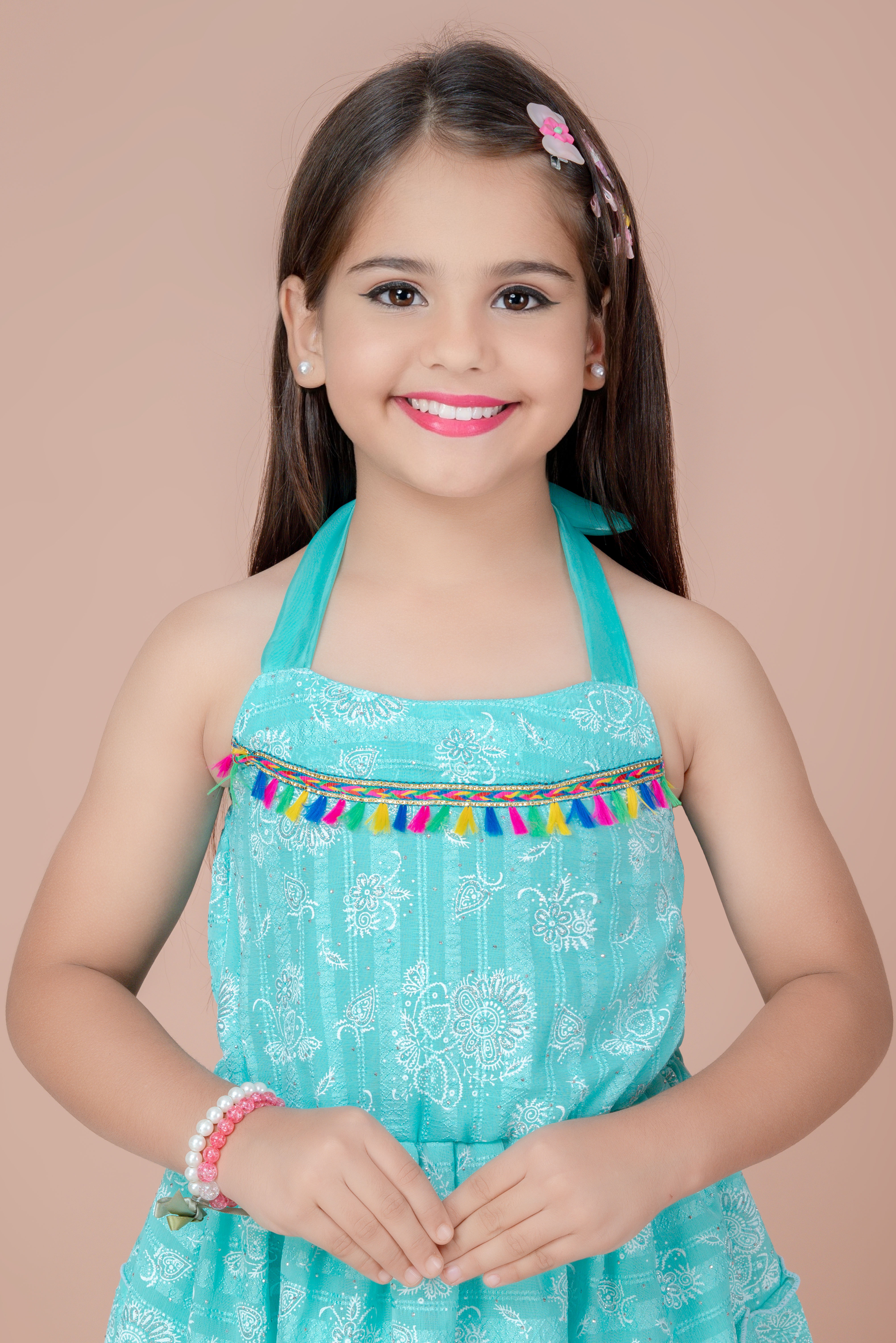 Girls Chiffon Party Wear Dress | Sleeveless Layered Frock | Printed Chiffon Midi Dress | Birthday & Summer Dress for Girls - Image 12