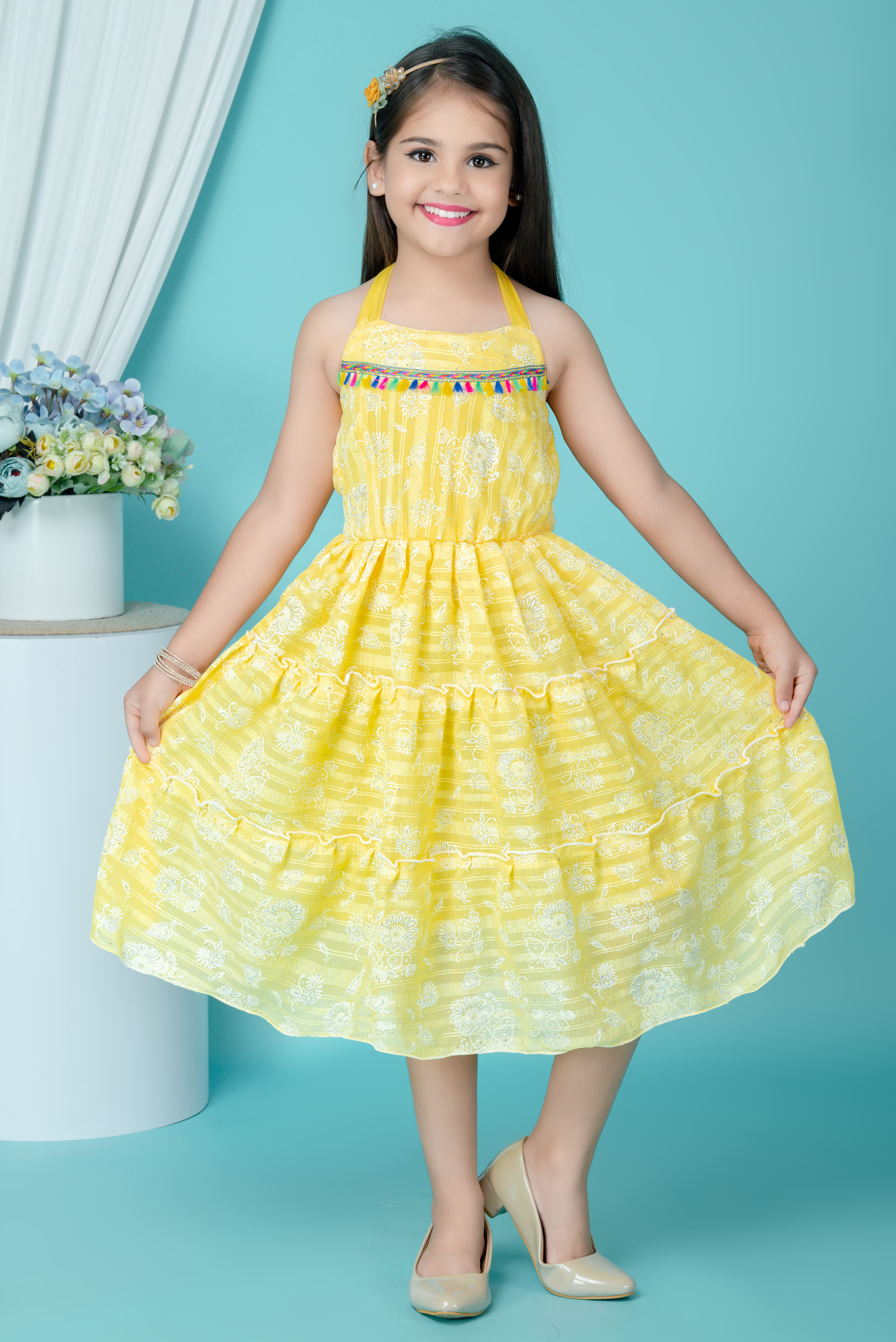 Girls Chiffon Party Wear Dress | Sleeveless Layered Frock | Printed Chiffon Midi Dress | Birthday & Summer Dress for Girls - Image 10
