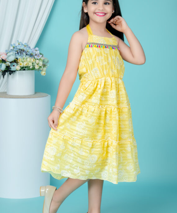 Girls Chiffon Party Wear Dress | Sleeveless Layered Frock | Printed Chiffon Midi Dress | Birthday & Summer Dress for Girls