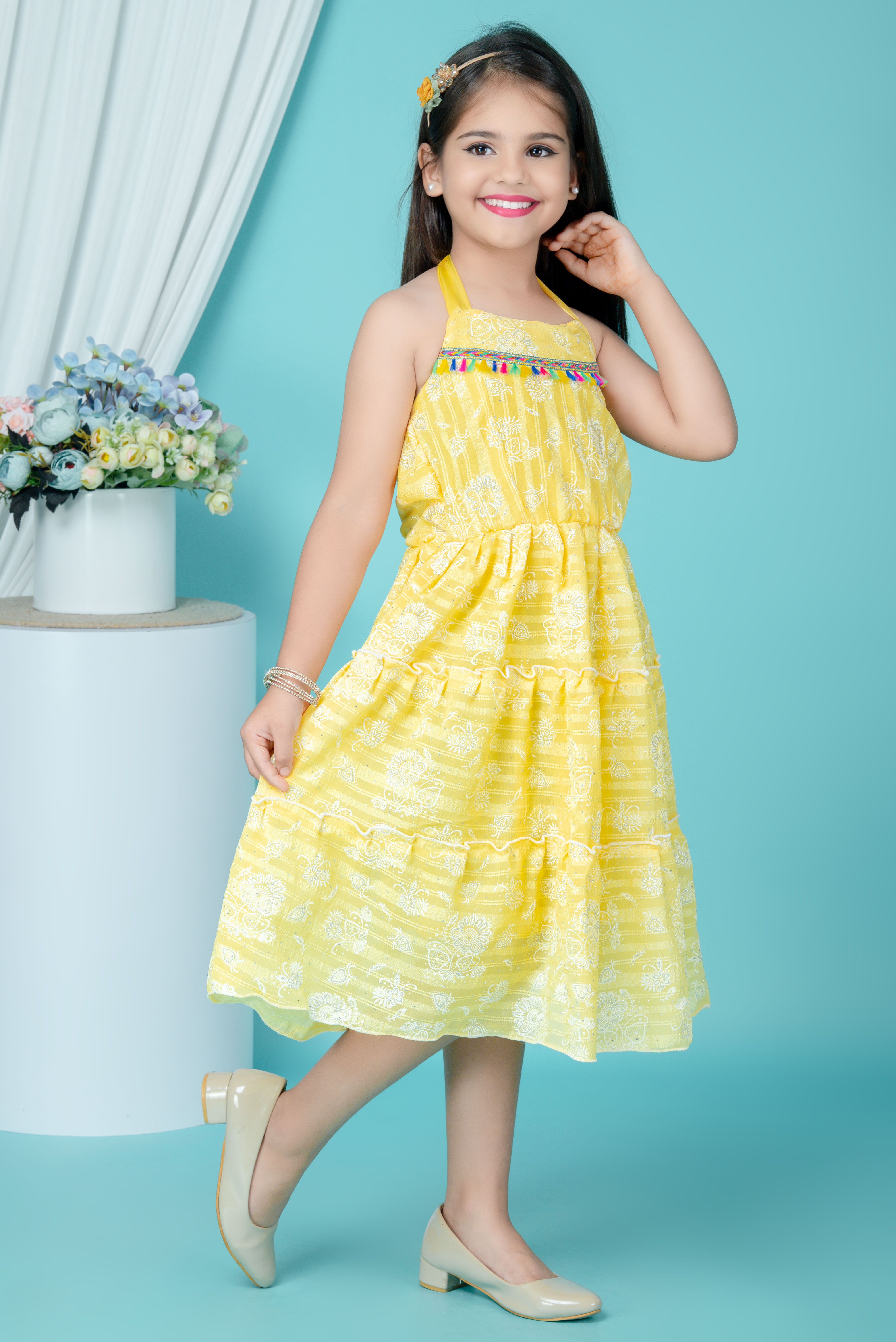 Girls Chiffon Party Wear Dress | Sleeveless Layered Frock | Printed Chiffon Midi Dress | Birthday & Summer Dress for Girls - Image 9