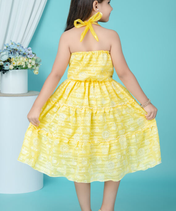 Girls Chiffon Party Wear Dress | Sleeveless Layered Frock | Printed Chiffon Midi Dress | Birthday & Summer Dress for Girls