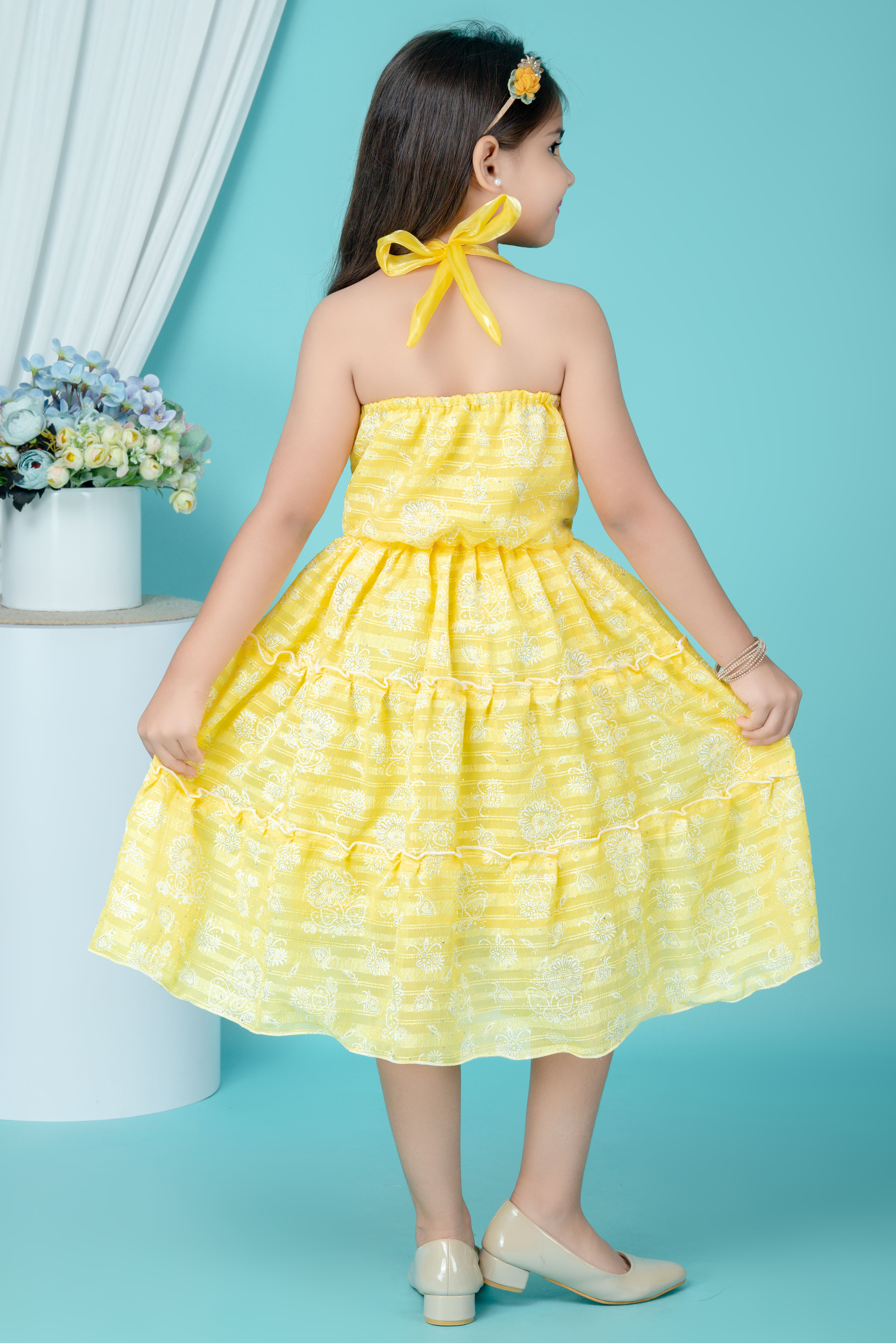 Girls Chiffon Party Wear Dress | Sleeveless Layered Frock | Printed Chiffon Midi Dress | Birthday & Summer Dress for Girls - Image 4