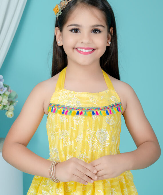 Girls Chiffon Party Wear Dress | Sleeveless Layered Frock | Printed Chiffon Midi Dress | Birthday & Summer Dress for Girls