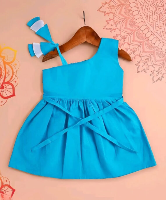 Girls Rayon Printed Fit & Flare Dress | One Shoulder Party Wear Frock for Girls | Red, Yellow & Sky Blue