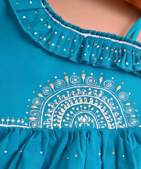 Girls Rayon Printed Fit & Flare Dress | One Shoulder Party Wear Frock for Girls | Red, Yellow & Sky Blue