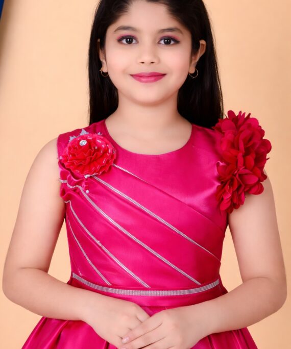 Girls Party Wear Dress | Cotton Blend Princess Frock for Girls | Fancy Midi Dress for Girls | Wedding & Festive Wear