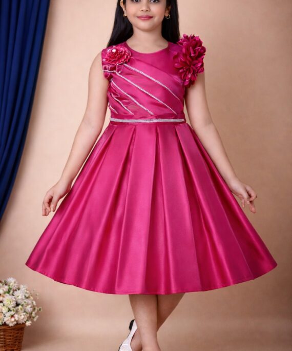 Girls Party Wear Dress | Cotton Blend Princess Frock for Girls | Fancy Midi Dress for Girls | Wedding & Festive Wear