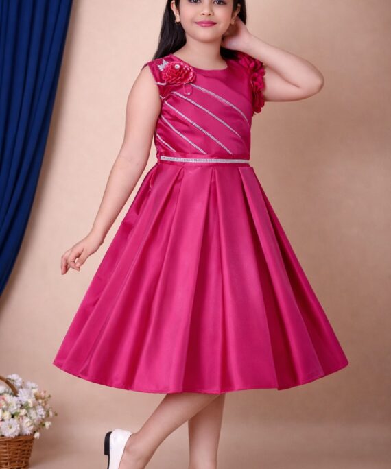 Girls Party Wear Dress | Cotton Blend Princess Frock for Girls | Fancy Midi Dress for Girls | Wedding & Festive Wear