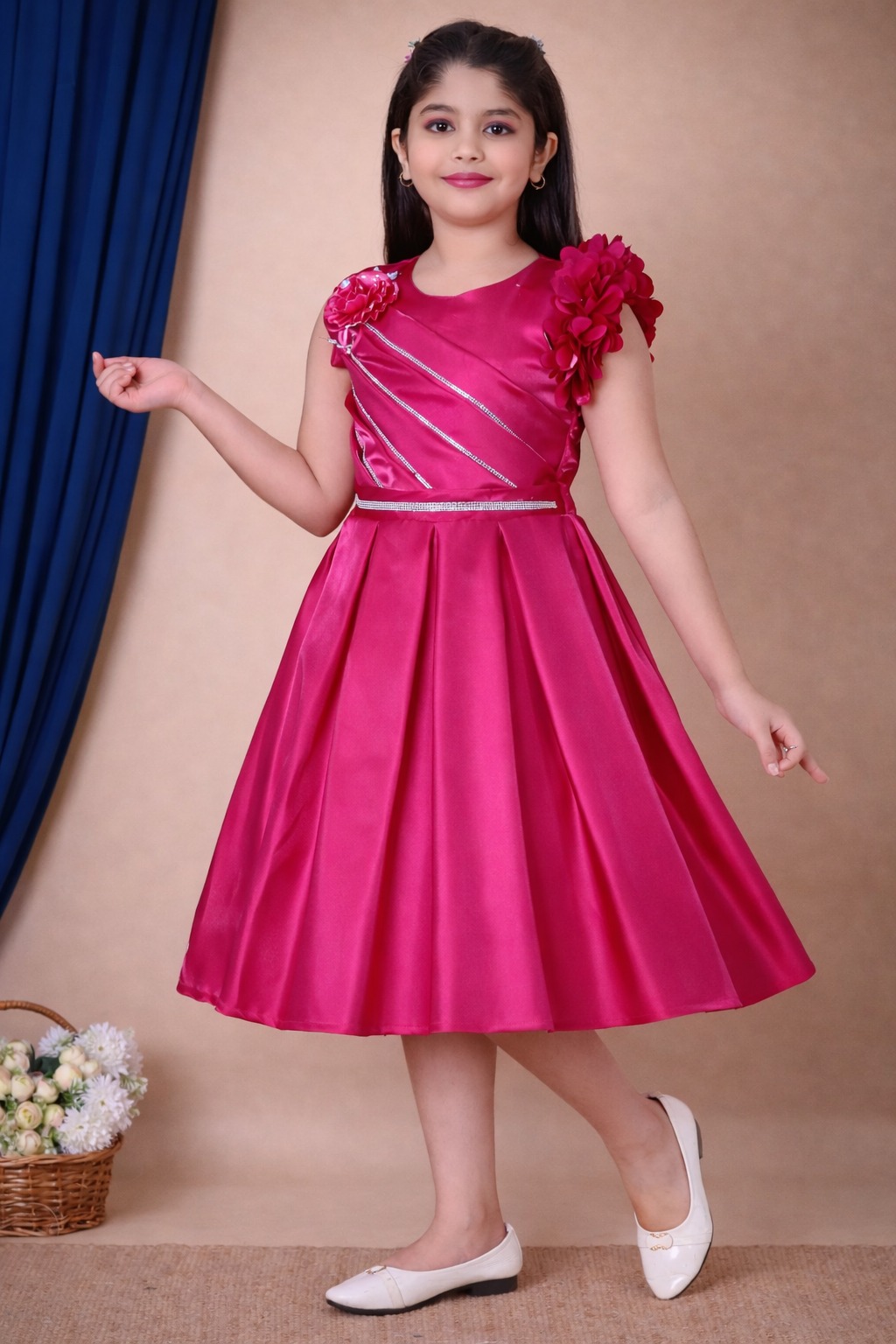 Girls Party Wear Dress | Cotton Blend Princess Frock for Girls | Fancy Midi Dress for Girls | Wedding & Festive Wear - Image 2