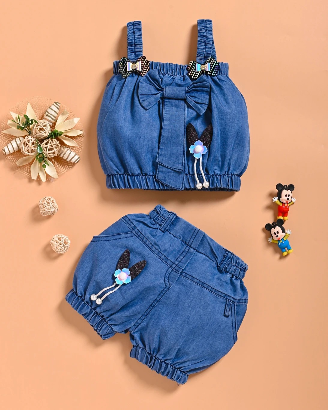 Kids Girls Denim Co-Ord Set | Denim Crop Top & Elastic Waist Shorts Set | Stylish Summer Outfit for Girls - Image 5