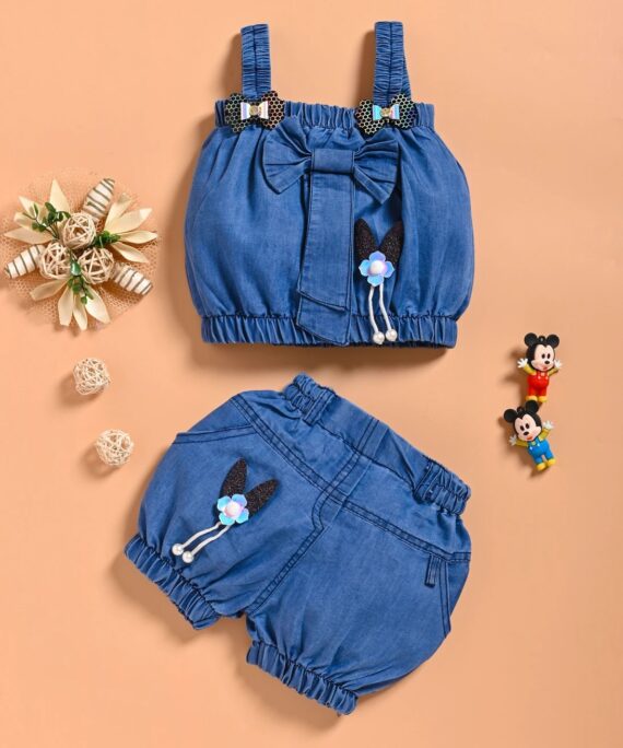 Tailorwomen Kids Girls Denim Co-Ord Set | Denim Crop Top & Elastic Waist Shorts Set | Stylish Summer Outfit for Girls
