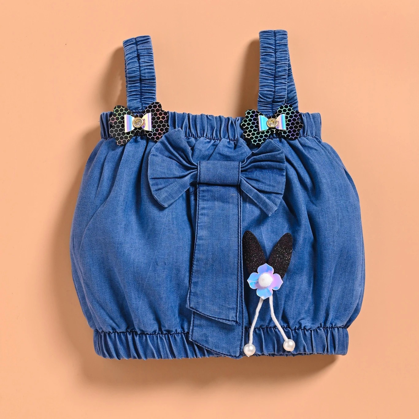Kids Girls Denim Co-Ord Set | Denim Crop Top & Elastic Waist Shorts Set | Stylish Summer Outfit for Girls - Image 3