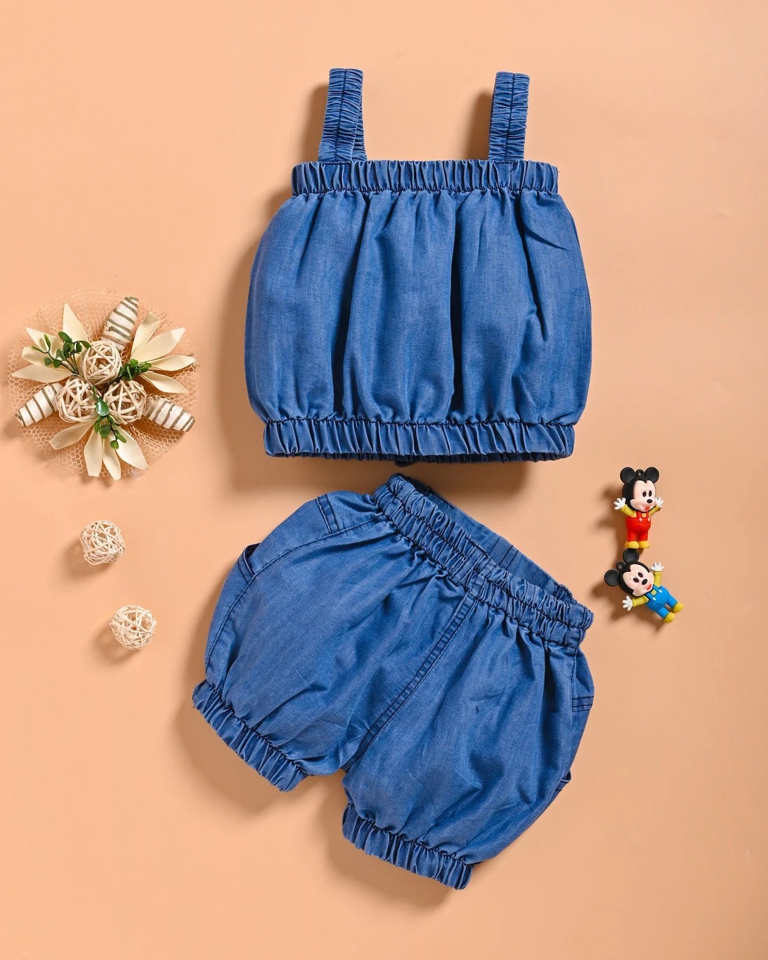 Kids Girls Denim Co-Ord Set | Denim Crop Top & Elastic Waist Shorts Set | Stylish Summer Outfit for Girls